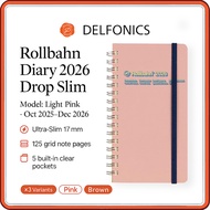 Delfonics Rollbahn Diary 2026 Drop Slim Monthly Planner – Oct 2025 Start | A6 Slim Spiral Notebook, 