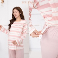 Bộ Bầu Mặc Nhà Cotton Đồ Bầu Sau Sinh Mở 2 Bên Cho Con Bú Và Quần Chun Chỉnh Bụng Dài Tay Bella Mama