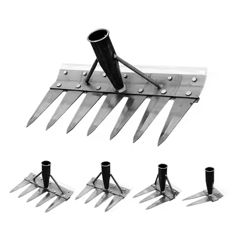 2/3/4/5/7/ Teeth Carbon Steel Garden Hand Rake Farm Tool Weeding Scarifier Agricultural Nail Harrow 