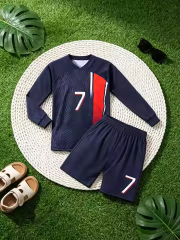 7-number children's football jersey, kid's football outfit, boy's long-sleeved football set