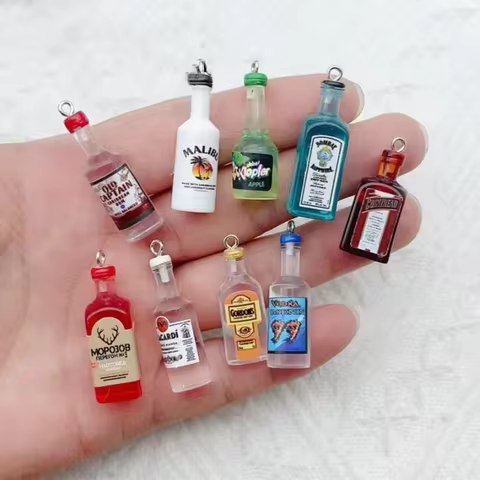 10pcs Mini Alcoholic Drink Bottle Resin Charms Popular Wine Bottles Pendant For Earring Keychain diy
