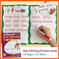 18 Pages Reusable English Word Writing Practice Book- Early Learning Tracing Alphabet Word Handwriti