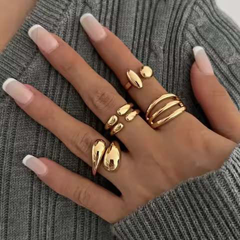 DIEZI 4pcs/set New Hip Hop Metal Finger Rings For Women Girls Men Punk Gold Silver Color Geometric K