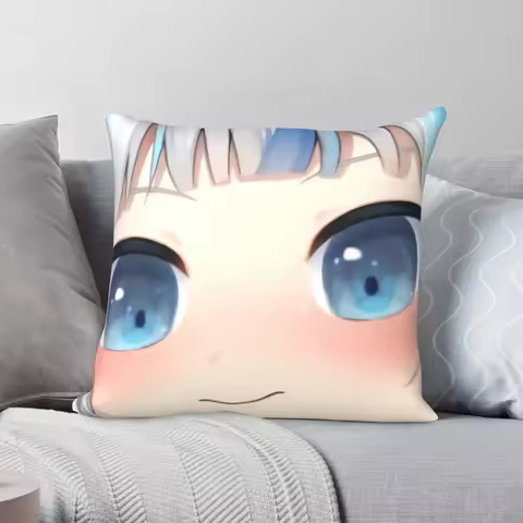 Gawr Gura Big Eyes Square Pillowcase Polyester Creative Zip Decor Throw Pillow Case Home Cushion Cov