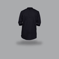 Khaf97 Pakistani Kurta Shirt 3/s4 Men's Gamis "Waleed" Plain Black Motif