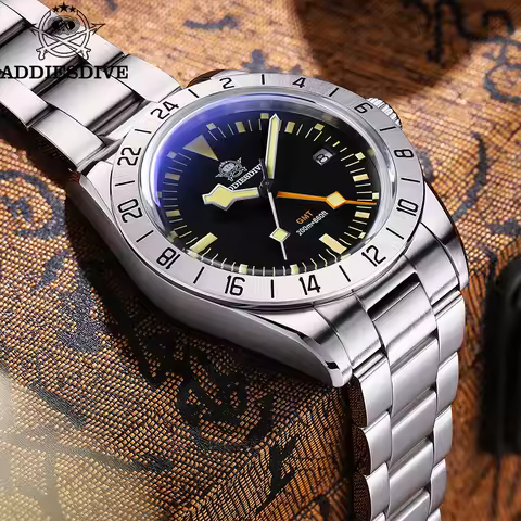 ADDIESDIVE 39mm Mens Watch GMT Quartz Watch Bubble Mirror Glass Luminous 200M Waterproof Diving Watc