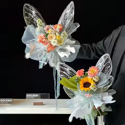 40pcs Transparent Crystal Butterfly Flower Wrapping Paper Bouquet Packaging Material