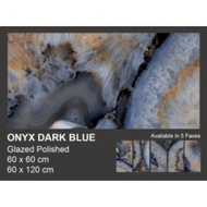 GRANIT MERK VALENTINO GRESS TIPE ONYX DARK BLUE UK 60X60CM UNTUK DINDING ATAU LANTAI WARNA BIRU MOTIF MARMER PERMUKAAN GLOSSY 