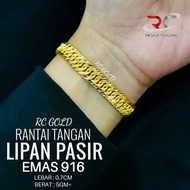 RANTAI TANGAN LIPAN PASIR TENGAH 5GM EMAS TULEN 916 RT K2 KOSONG PASIR EMAS 916 GELANG TANGAN LIPAN 