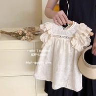 Girls Summer New Style Korean Version Princess Dress Heavy Industry Embroidered Small Flying Sleeve 