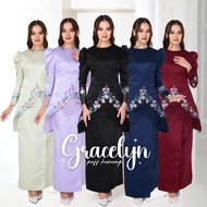 [NEESTYLE] GRACELYN • Baju Raya 2024 Baju Kurung Moden Puff Satin Lace Sulam Pastel Embroidery Baju Kurung Tunang Nikah Sanding