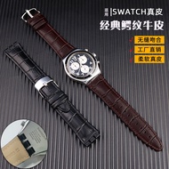 21mm Concave Convex Mouth Genuine Leather Watch Strap Suitable for Swatch Swatch YVS400 YVS451 YVB40