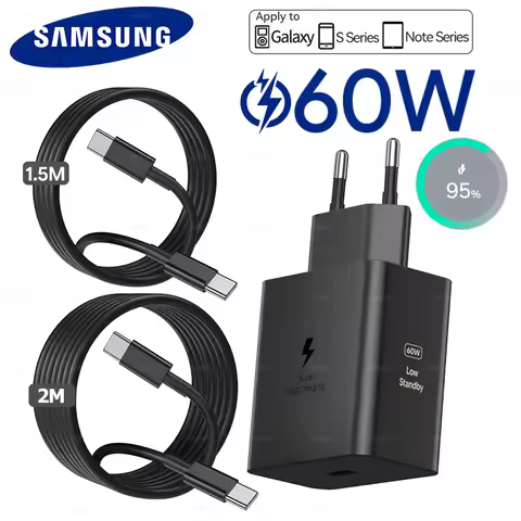 60W Samsung Original Fast Charger USB C Plug with USB C Cable Samsung S26 S25 S24 S23 S22 S21 Ultra 