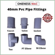 PVC Pipe Fittings 40mm including PT socket, tee, valve, PT elbow, 90 elbow