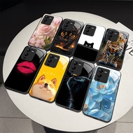 For Vivo V25 Pro V2158 Elegant Flower Cat Casing Vivo V 25 Pro V25Pro Lens Protective Tempered Glass