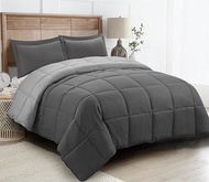 HIG 3pc Down Alternative Comforter Set -All Season Reversible Comforter with Two Shams -Quilted Duve