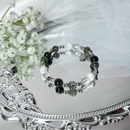 綠髮晶靈水晶設計手串 - 綠碧髮晶、銀髮晶、白松石