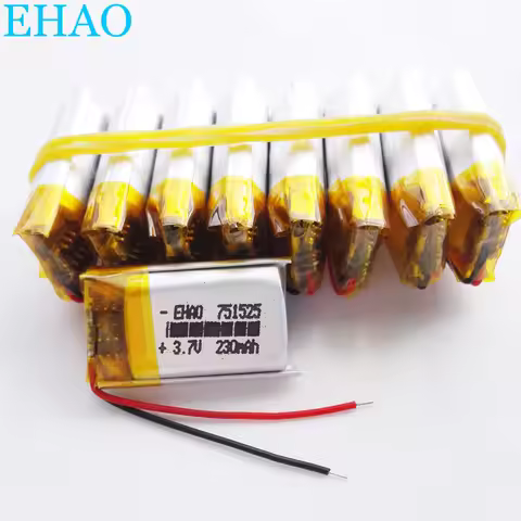Wholesale 10 pcs 3.7V 230mAh Lithium Polymer LiPo Rechargeable Battery 751525 For Mp3 GPS Headphone 