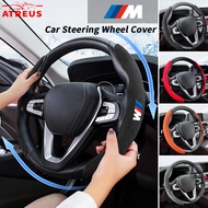 2Pcs BMW M Premium Suede Car Steering Wheel Cover Sport Car Steering Protective Non-Slip Steering Co