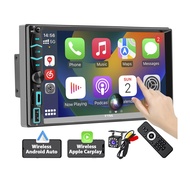 [Wireless] Double Din Car Stereo with Wireless Apple CarPlay and Android Auto, 7 Inch LCD Touchscree