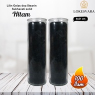 LILIN PROMO Prayer Glass Candle Stearin Marble Sukhavati 6x21 cm Solid Black 100 hours