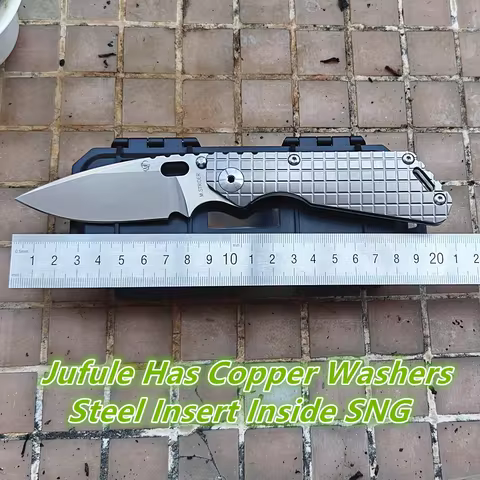 JUFULE M.Strider SNG Monkey Customized Titanium Handle Steel Insert Copper Washer Folding Knife Camp