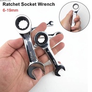 BOOMLIFE1238C 1Pcs Ratchet Socket Spanner, 6-19mm Short Handle Stubby Single Wrench, Reversible Comb