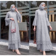 Ririn Maxy Dress Brukat Terbaru /Gamis Masa Kini  /Gamis Brokat Tile Dotty /Gamis Pesta Modern