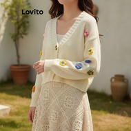 Lovito Women's Casual Plain Flowers Sweater LNA42111