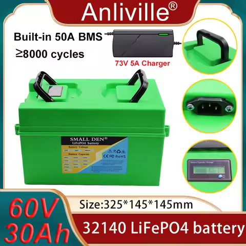 32140 New 60V 30Ah 20S2P LiFePO4 battery pack 0-3200W Built-in 50A BMS For 64V Electric scooter tric