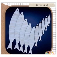 Set of 10 colored wooden fish in all sizes (from size 10cm to 28cm)