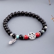 黑瑪瑙綠松石硃砂泰銀手鏈 |925純銀手鍊 | 天然水晶 | 客製禮物