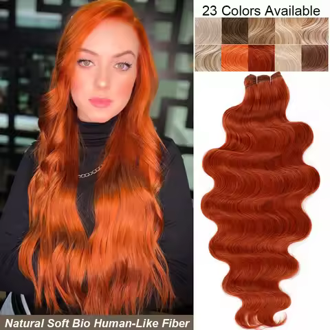 30Inches 200grams Orange Bio Body Wave Hair Weave Bundles Synthetic Heat Resistant Fiber Blond P12/1