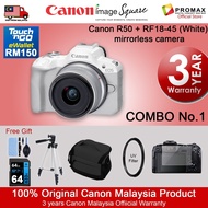 Canon Eos R50 18-45 R50 with RF18-45mm RF55-210mm Lens Black or White (CANON MALAYSIA 3 YEARS WARRAN