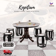 KOPITIAM Marble Table and Stool Set / 4ft Marble Dining Set with 6 Stools *YT328