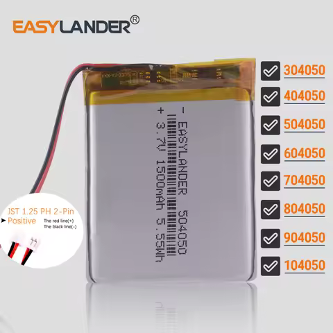 JST1.25 2P 304050 404050 504050 3.7V 1500mAh 604050 704050 804050 904050 104050 Rechargeable Lipo Li