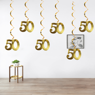 12pcs PVC Spiral Hanging Decorations, Suitable For 50th Birthday Decoration, 50th Anniversary, Party
