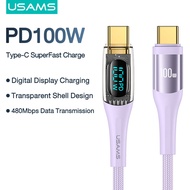 USAMS PD100W Type C เป็น Type C 6A USB-A กับ Type-C แบบชาร์จเร็วจอแสดงผลดิจิตอลแบบใสสายชาร์จสายไฟสำหรับ Huawei USB-C Samsung Galaxy S20 /Xiaomi Note 7 Redmi Note 8 Note 9S/Macbook Air 2020 ipad Pro