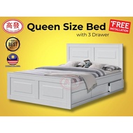 Queen Bed Drawer Wooden Bed Katil Dua Orang katil Kayu 3 Laci Bed Frame - (Bed only)( without Mattress)