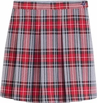Girls Plaid Pleated Skort, Kids School Uniform Clothes for Little &amp; Big Girls, Inner Polyester Short, Relaxed Through Hip, Machine Washable - Black White Red Plaid, Size 10