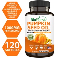 Biofinest Pumpkin Seed Oil Supplement - 1000mg Cold Pressed Omega 3 6 Cholesterol Hormone Balance Pr