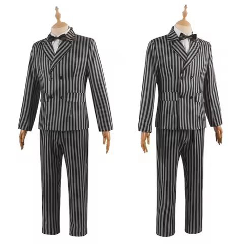 ♥ New 2025 HN8 Movie Cosplay Costume Gomez Addams Adult Black and Purple Uniform Long Sleeve Coat fo
