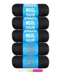 5 ม้วนสีดําขนสัตว์บราซิลผมเส้นด้ายอะคริลิคสําหรับแอฟริกันถักโครเชต์ผมจัมโบ้ Braids Braids Twist Wrap