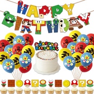 Super Mario Theme Balloon Cake Pull Flag Set Mario Birthday Game Theme Party Decoration Mario Brothers