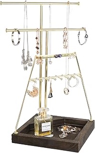 J JACKCUBE DESIGN 3-Tier Gold Jewelry Tree Stand, Accessory Organizer Display for Necklace, Earrings