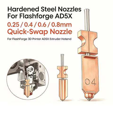 Hardened Steel Nozzles For Flashforge AD5X：0.25 0.4 0.6 0.8mm Quick-Swap Nozzle For FlashForge 3D Pr