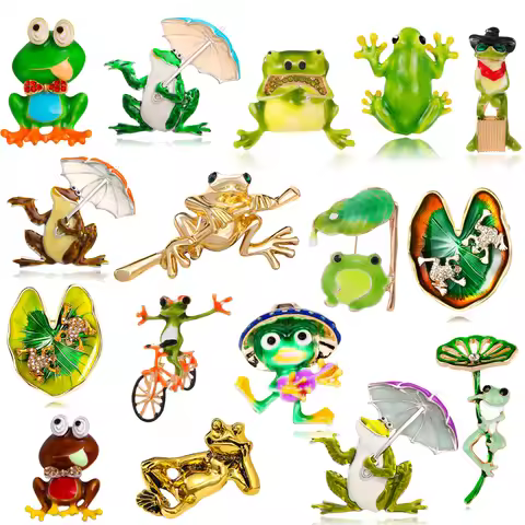 New fashion rhinestone animal brooch lotus leaf umbrella frog pin pendant men women versatile clothi