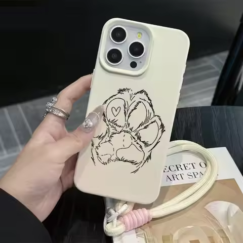 Amiable Dog Paw Beans INS Hand Wrist Strap Case For iPhone 13 11 12 Pro Max Cases iPhone 15 17 14 16