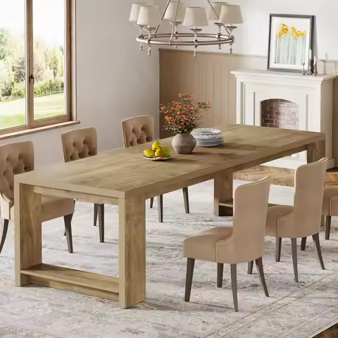 Tribesigns 86.61-Inch Dining Table for 6-8 People, Modern Narrow Long Kitchen Table with Pedestal Ba