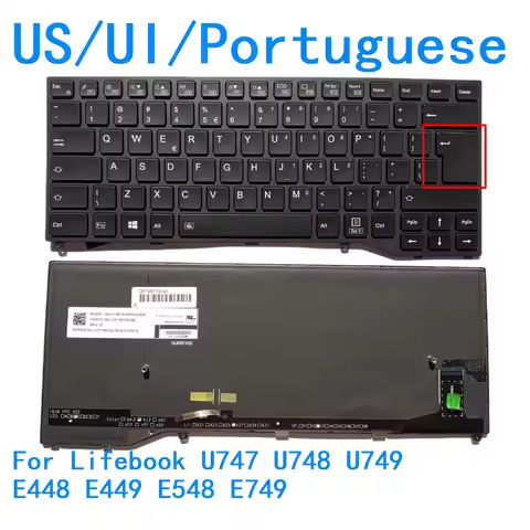 New US UI Portuguese Language Backlit Keyboard For Fujitsu Lifebook U747 U748 U749 E448 E449 E548 E7